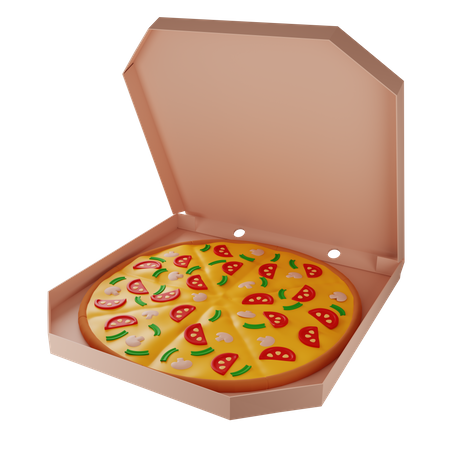 Pizza With Mushrooms In A Cardboard Box  3D Illustration