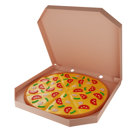 Pizza With Mushrooms In A Cardboard Box 3D Illustration