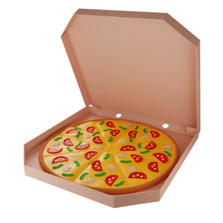 3 D Pizza With Mushrooms In A Cardboard Box Pizza Delivery 3D Illustration