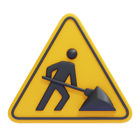 Placa de obras na estrada à frente 3D Icon