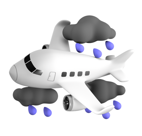 Plane At Raining Weather  3D Icon