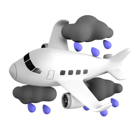 Plane At Raining Weather  3D Icon
