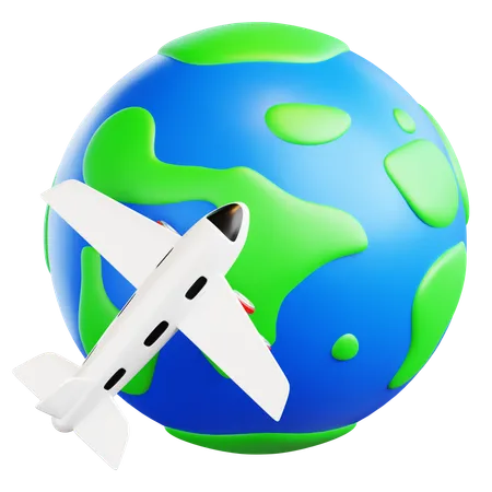 Plane Orbiting The Earth  3D Icon