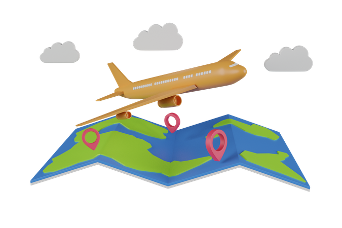 Plane traveling at global location  3D Icon