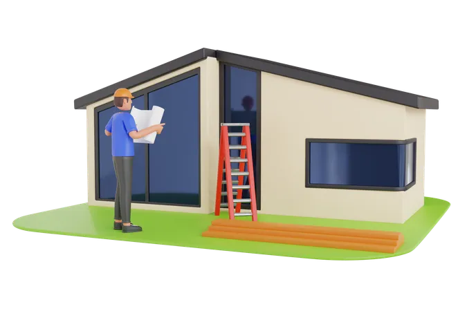 Engenheiro segurando plano de construção  3D Illustration