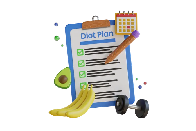 Ilustracao 3 D Do Plano De Dieta Planejamento De Refeicoes Alimentacao Saudavel E Dieta Nutricional Ilustracao 3 D 3D Illustration