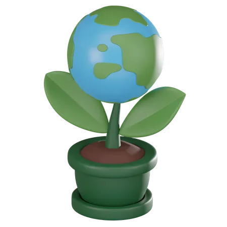 Eco Consciousness Of Growing Globe In Plant Pot An Iconic Earth Day Concept Perfect For Environmental Projects And Sustainability Themes 3 D Render Illustration 3D Icon
