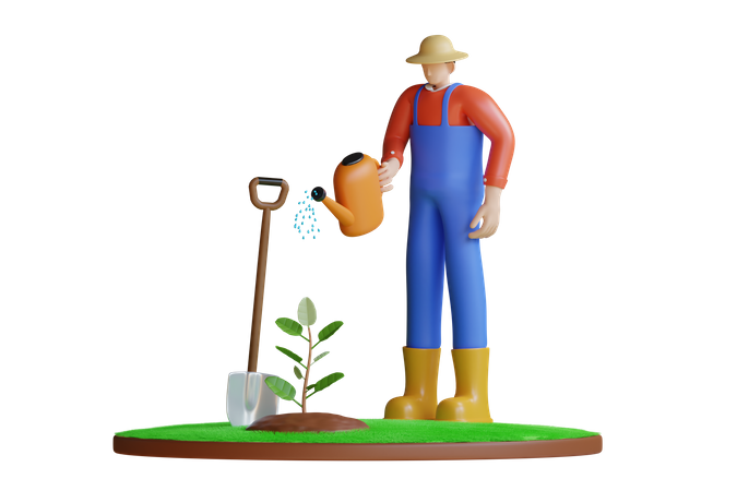 Plantar e cuidar  3D Illustration
