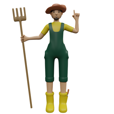 Plantation farmer holding rake  3D Icon