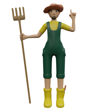 Plantation farmer holding rake  3D Illustration