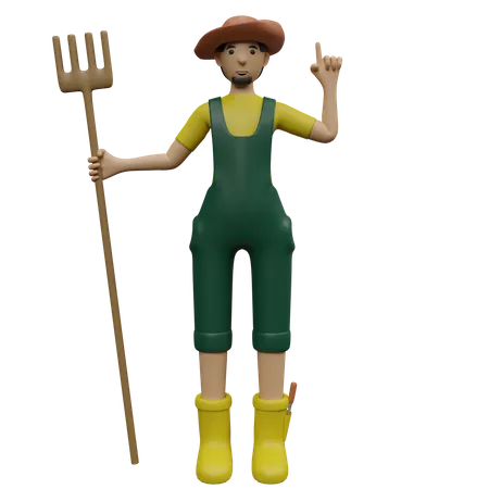 Plantation farmer holding rake  3D Illustration