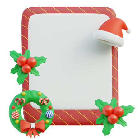 Plantilla de tarjeta navideña con bayas de acebo y gorro de Papá Noel.  3D Icon