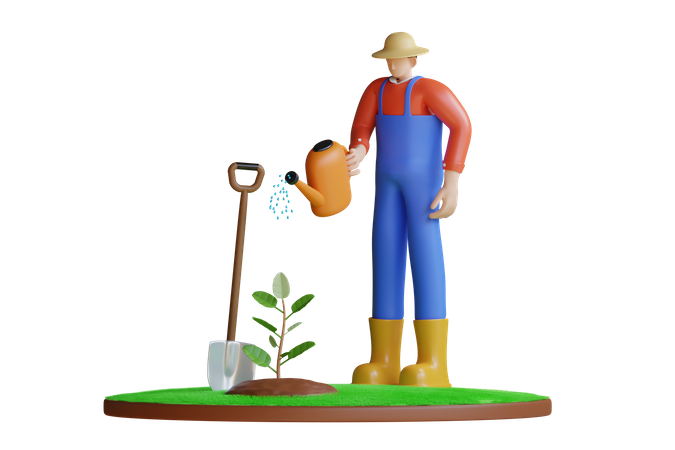 Planting And Taking Care  3D Illustration