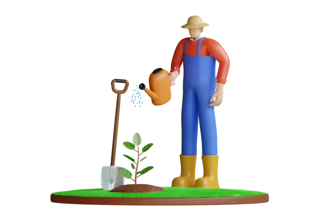 Planting And Taking Care  3D Illustration