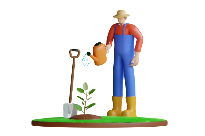 Planting And Taking Care 3D Illustration