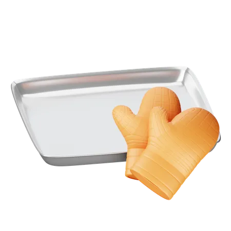 Plaque de cuisson avec gants de cuisine  3D Icon