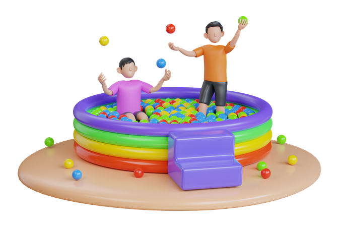 Plastic balls filled child pool  3D Illustration