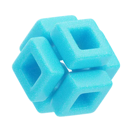 Plastic Resin Abstract Sky Blue Interlocked Cube  3D Icon