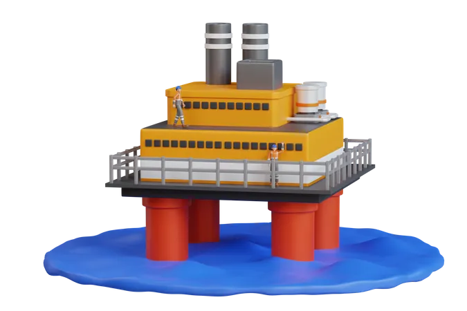 Plataforma de plataforma petrolera costa afuera de perforación  3D Illustration