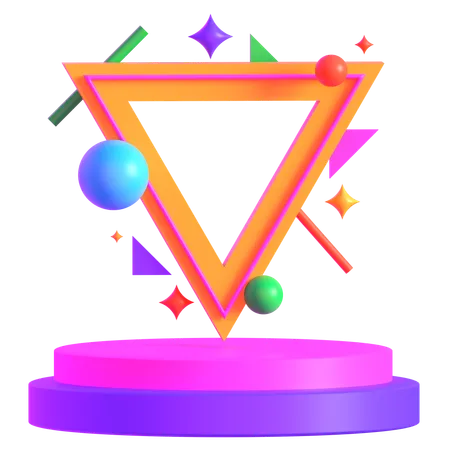 Plataforma triangular iluminada con estilo retro futurista y podio  3D Icon