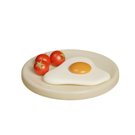 Plate With Fried Egg And Tomatoes  3D Icon