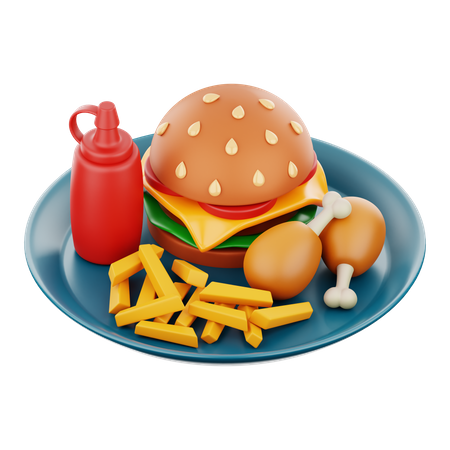 Plato de comida rápida  3D Icon