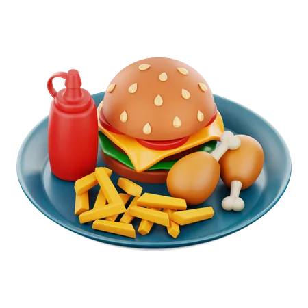 Plato de comida rápida  3D Icon