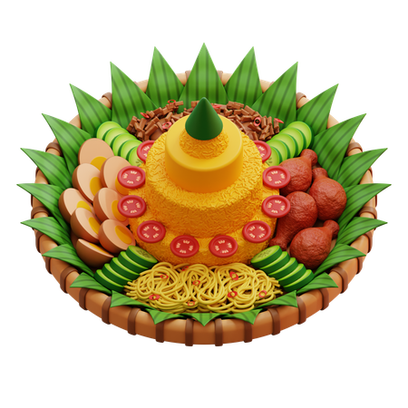 Platos ceremoniales de cono de arroz de Tumpeng, Indonesia  3D Icon