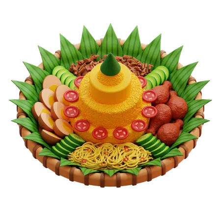 Platos ceremoniales de cono de arroz de Tumpeng, Indonesia  3D Icon