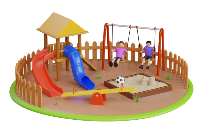 3 D Illustration Of Play Area For Children Children Playground Park Kids Playground Outdoor Games Playground Slide 3D Illustration