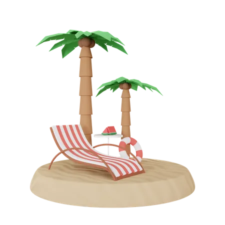 Palmera En La Playa Ilustracion 3 D 3D Illustration