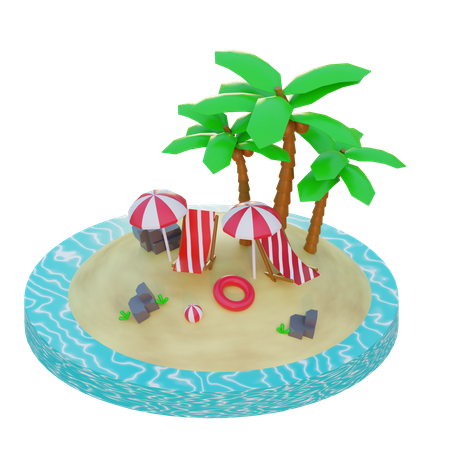 Playa de verano  3D Illustration