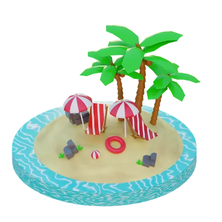 Playa de verano  3D Illustration