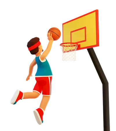 Player throws the ball into the basketball hoop  3D Illustration