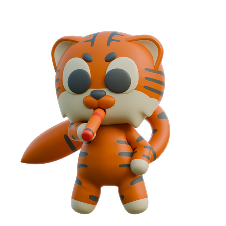 Playful Tiger Holding Whistle  3D Illustration