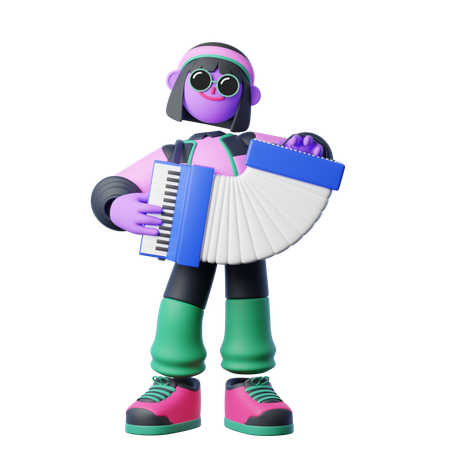 Playing Accordion  3D Illustration