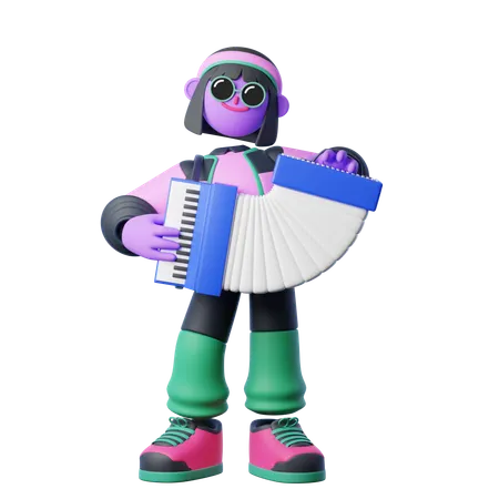 Playing Accordion  3D Illustration