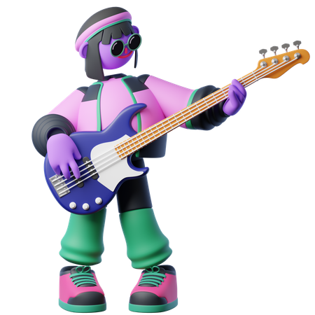 Playing Bass  3D Illustration