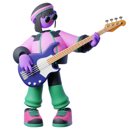 Playing Bass  3D Illustration