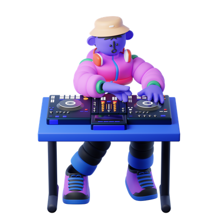 Playing DJ  3D Illustration