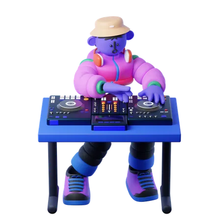 Playing DJ  3D Illustration