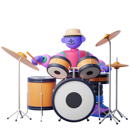 Playing Drumset  3D Illustration