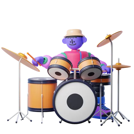 Playing Drumset  3D Illustration