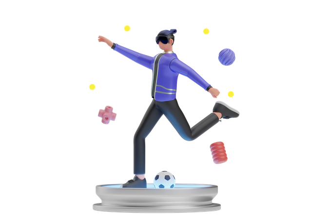 Playing football in metaverse  3D Illustration