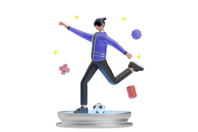 Playing football in metaverse  3D Illustration