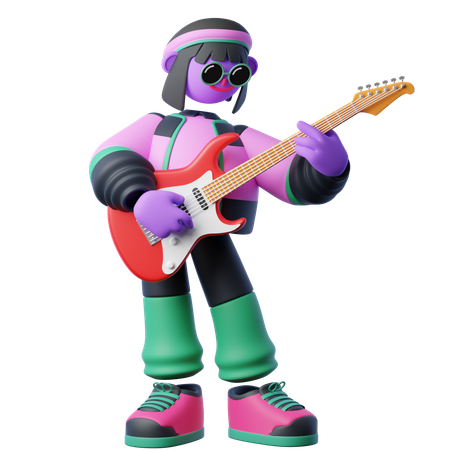 Playing Guitar  3D Illustration