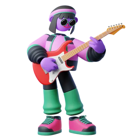 Playing Guitar  3D Illustration