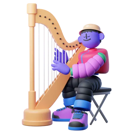 Playing Harp  3D Illustration