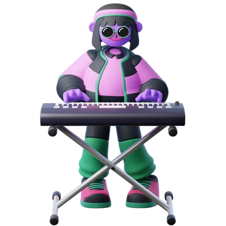 Playing Keyboard  3D Illustration