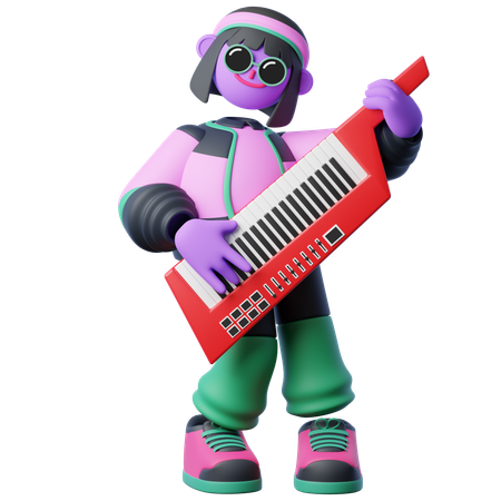 Playing Keytar  3D Illustration